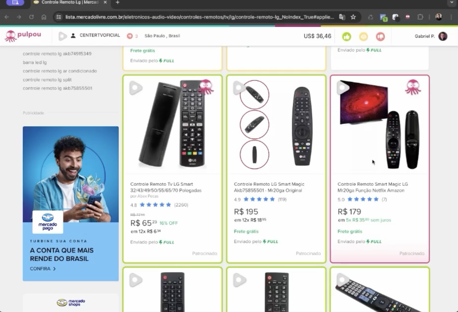 Marketplace search results with colored borders and visual indicators added by the Pulpou Companion extension.